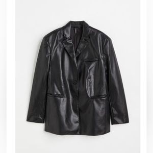 Single breasted black leather blazer